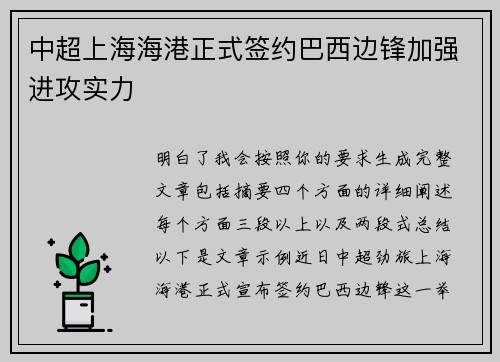 中超上海海港正式签约巴西边锋加强进攻实力
